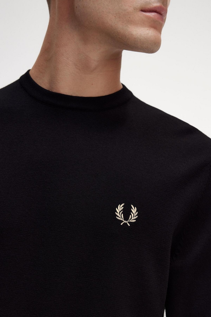 Fred Perry Klassische Crew Neck Jumper Strickwaren Herren Schwarz | DCHKV70260