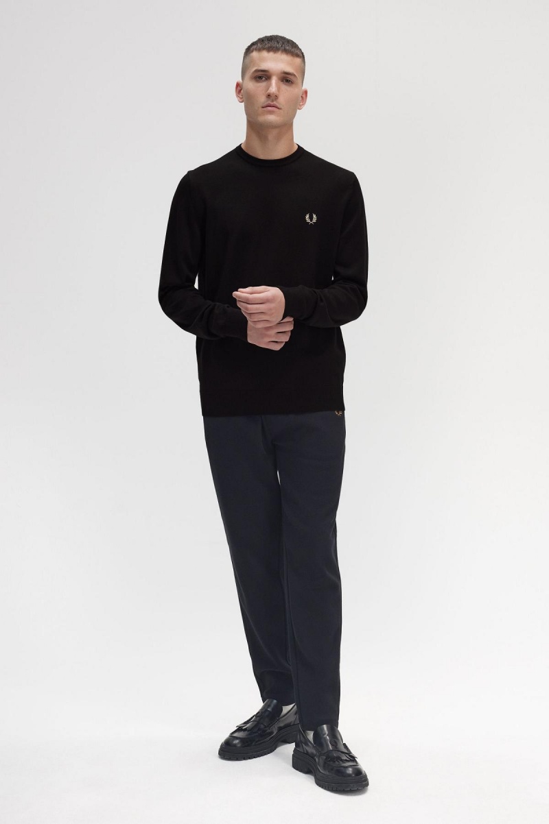 Fred Perry Klassische Crew Neck Jumper Strickwaren Herren Schwarz | DCHKV70260