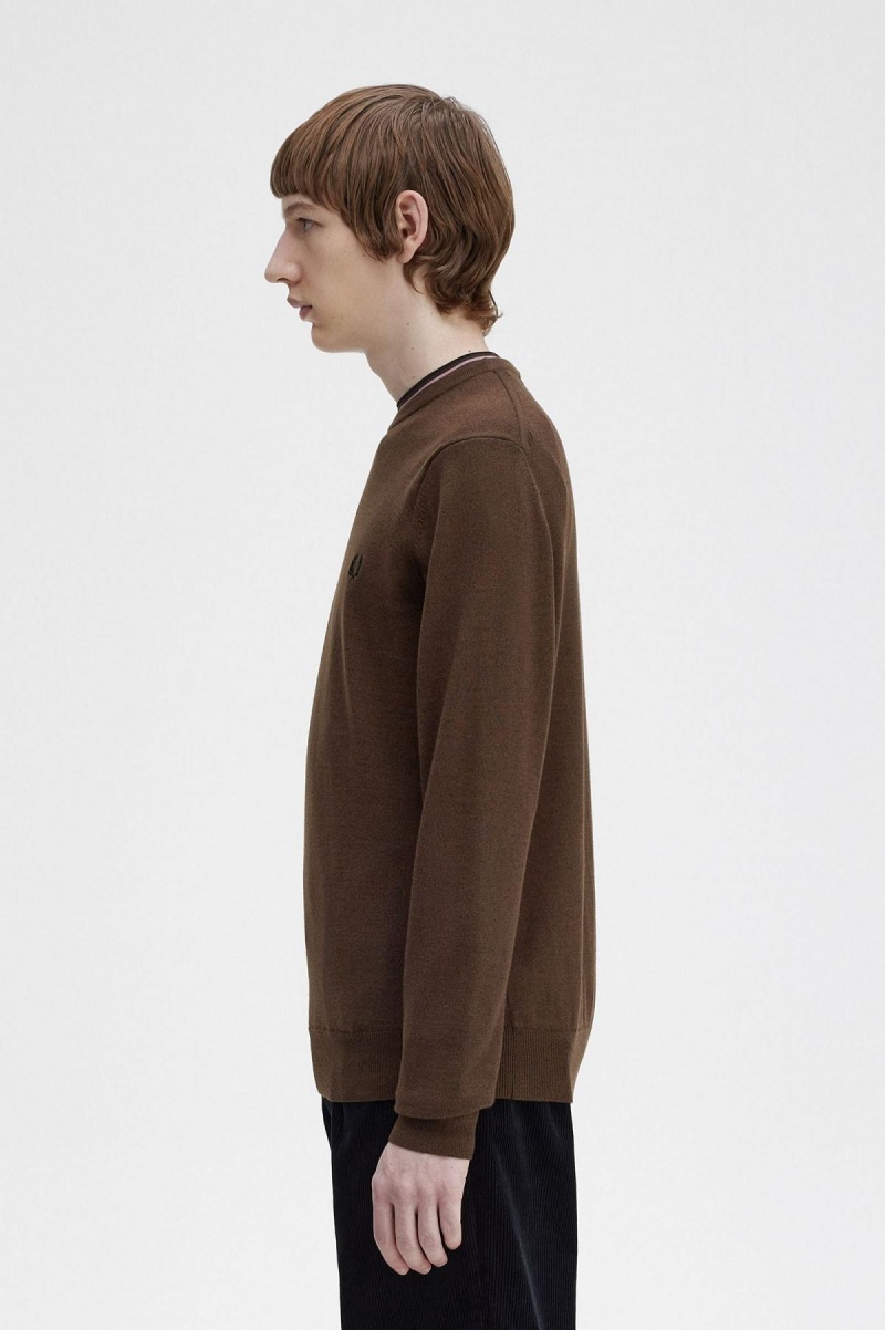 Fred Perry Klassische Crew Neck Jumper Strickwaren Herren Burnt Tobacco | YCHVQ63723
