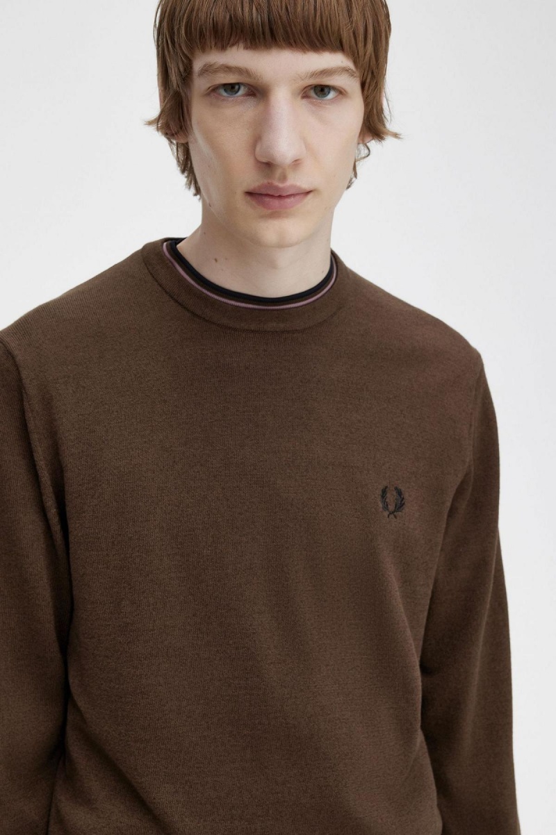 Fred Perry Klassische Crew Neck Jumper Strickwaren Herren Burnt Tobacco | YCHVQ63723