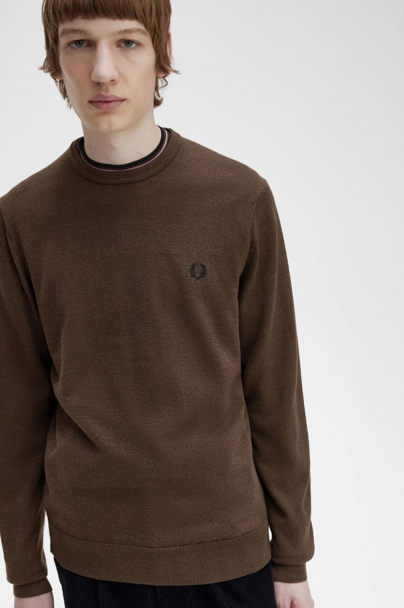 Fred Perry Klassische Crew Neck Jumper Strickwaren Herren Burnt Tobacco | YCHVQ63723