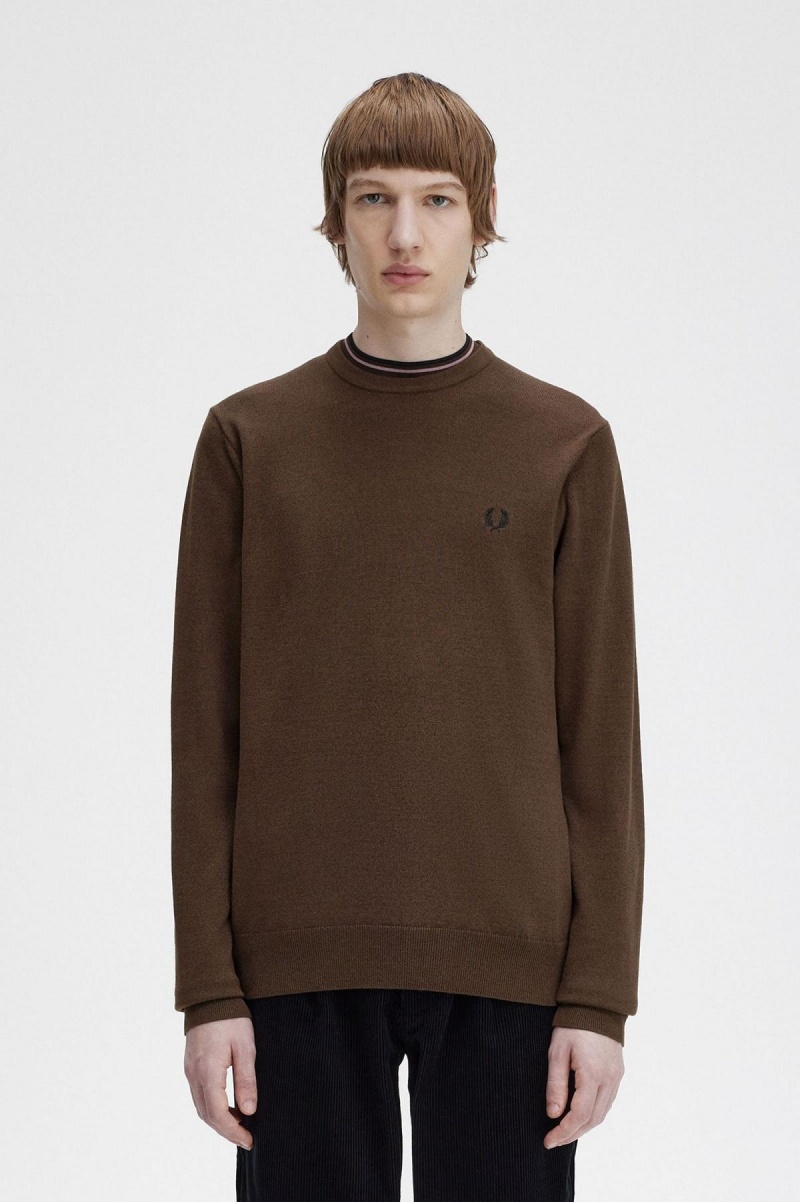 Fred Perry Klassische Crew Neck Jumper Strickwaren Herren Burnt Tobacco | YCHVQ63723