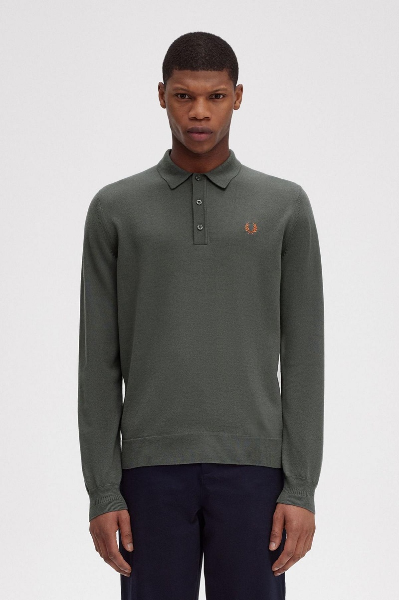 Fred Perry Klassische Gestrickt Shirt Strickwaren Herren Grün | YCHGT29733