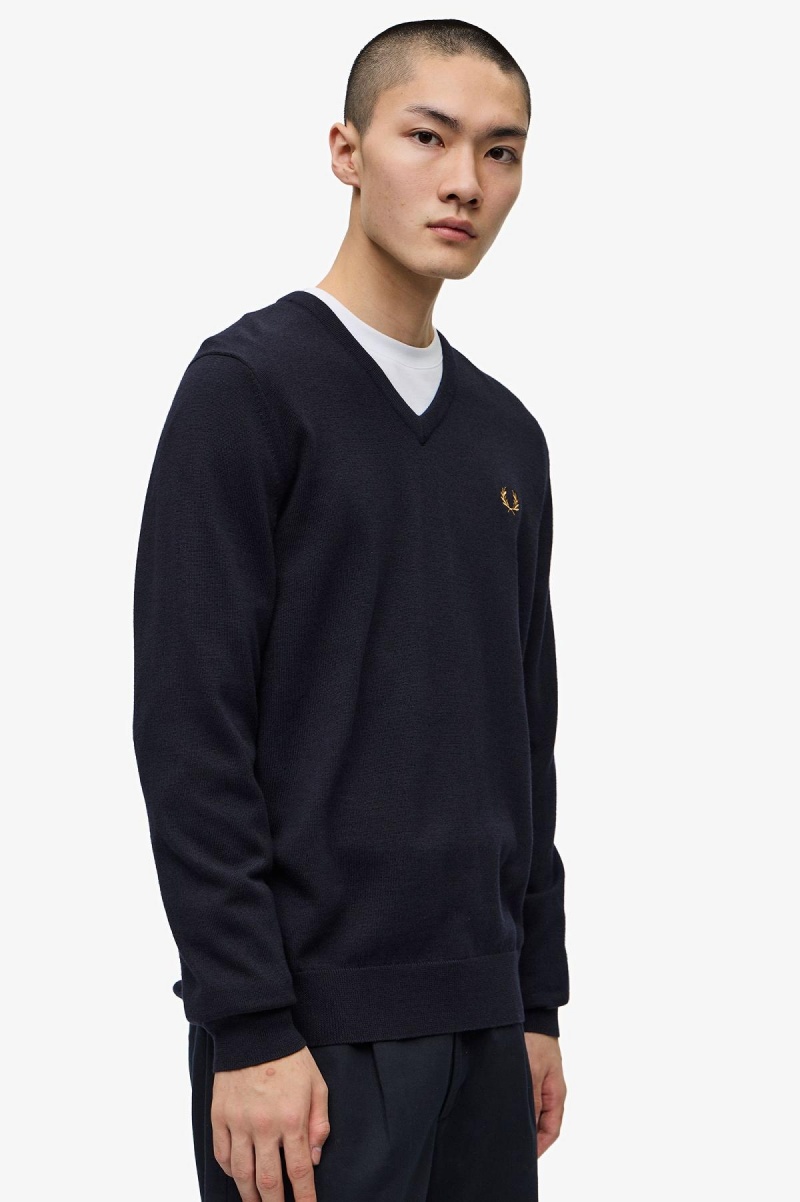 Fred Perry Klassische V-Neck Jumper Strickwaren Herren Navy | CHNZX47670