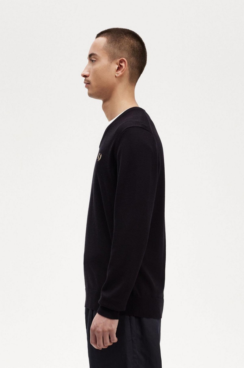 Fred Perry Klassische V-Neck Jumper Strickwaren Herren Schwarz | ECHHC32658