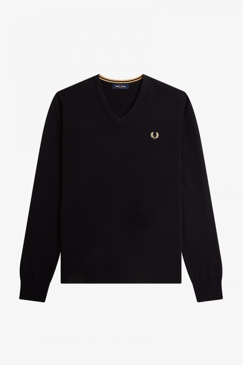 Fred Perry Klassische V-Neck Jumper Strickwaren Herren Schwarz | ECHHC32658
