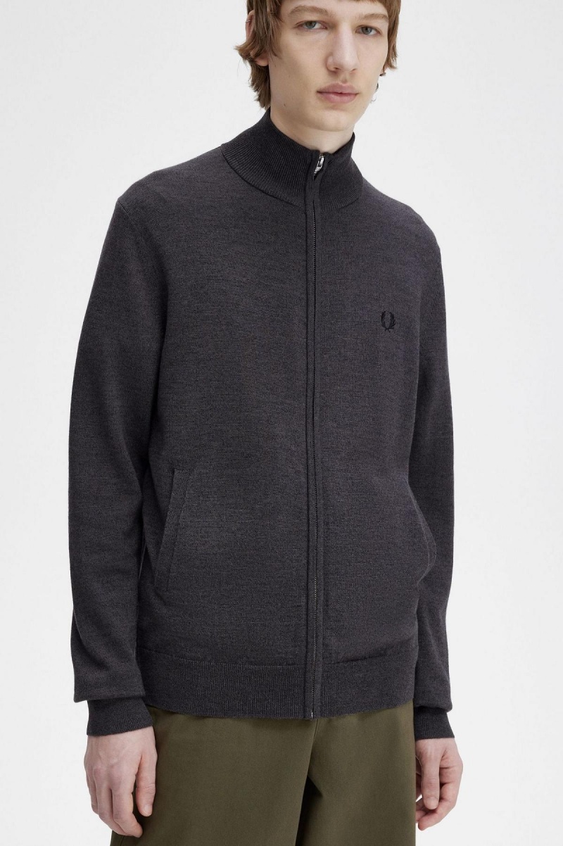 Fred Perry Klassische Zip Through Cardigan Strickwaren Herren Dunkelgrau | LCHTR96822