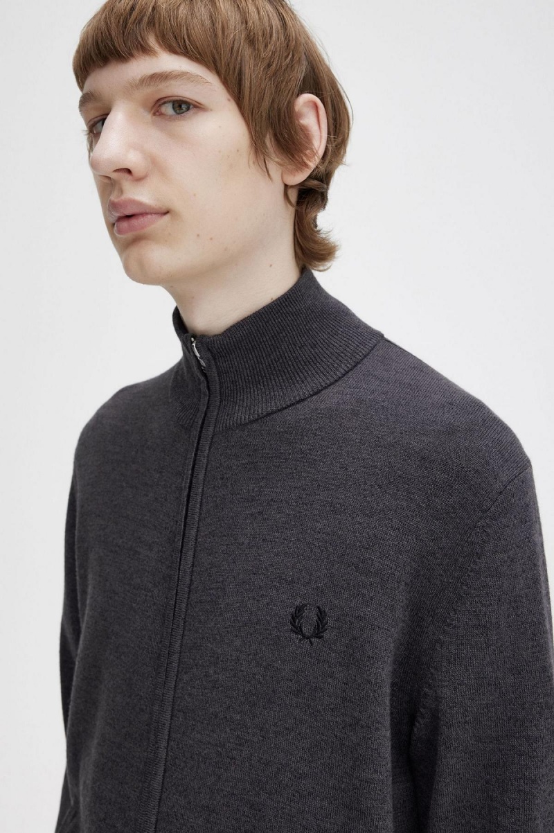 Fred Perry Klassische Zip Through Cardigan Strickwaren Herren Dunkelgrau | LCHTR96822