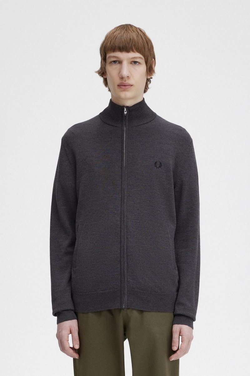 Fred Perry Klassische Zip Through Cardigan Strickwaren Herren Dunkelgrau | LCHTR96822