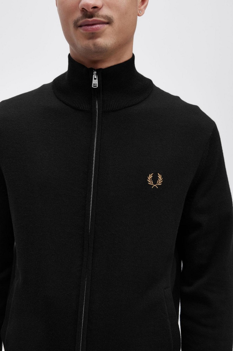 Fred Perry Klassische Zip Through Cardigan Strickwaren Herren Schwarz | XCHBH14693