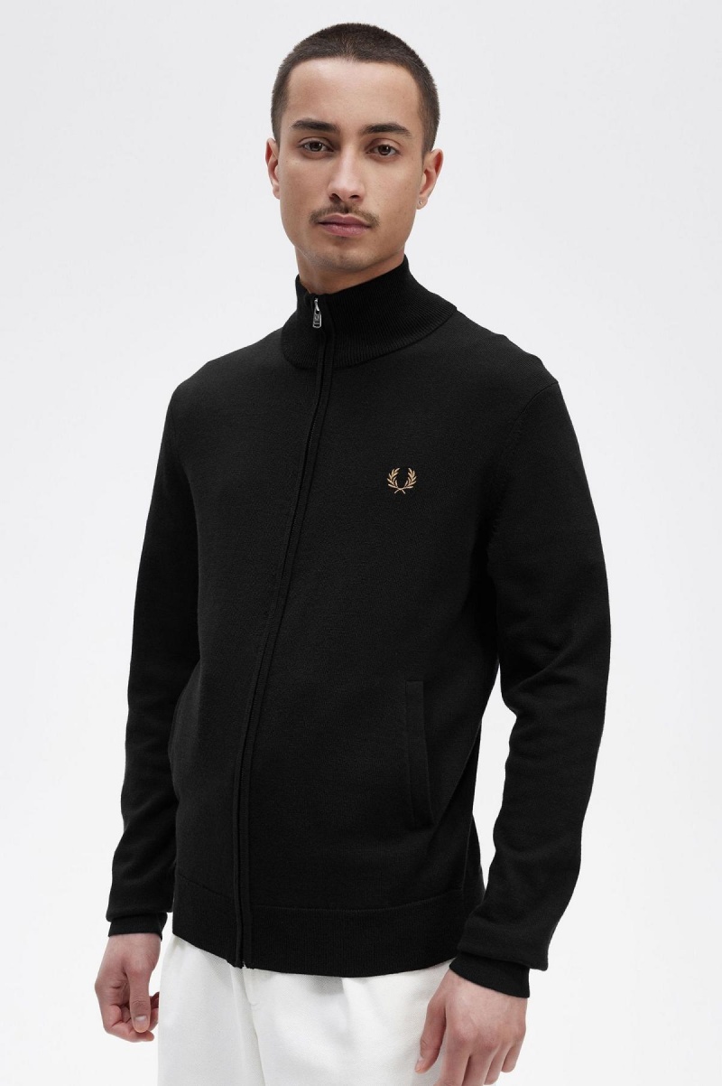 Fred Perry Klassische Zip Through Cardigan Strickwaren Herren Schwarz | XCHBH14693