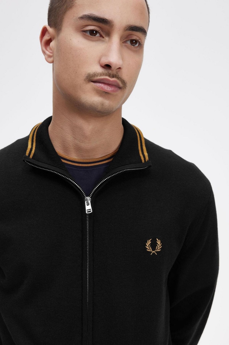 Fred Perry Klassische Zip Through Cardigan Strickwaren Herren Schwarz | XCHBH14693