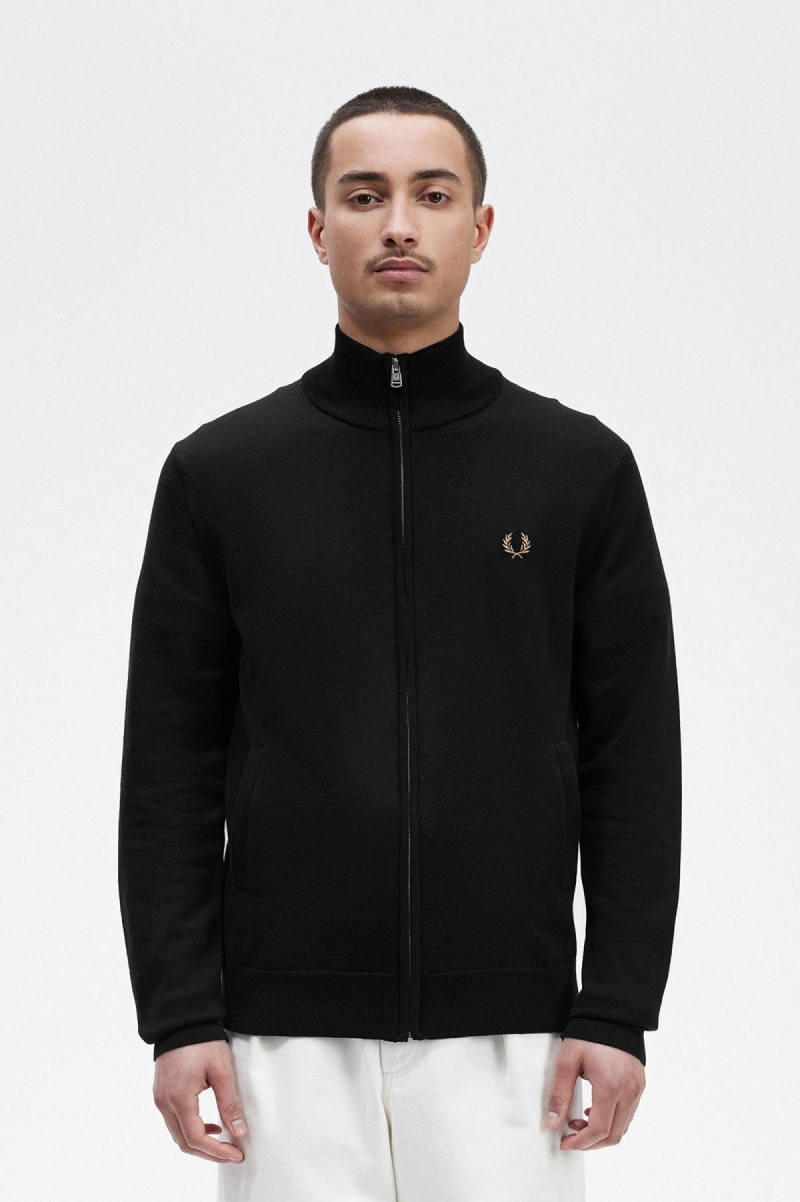 Fred Perry Klassische Zip Through Cardigan Strickwaren Herren Schwarz | XCHBH14693