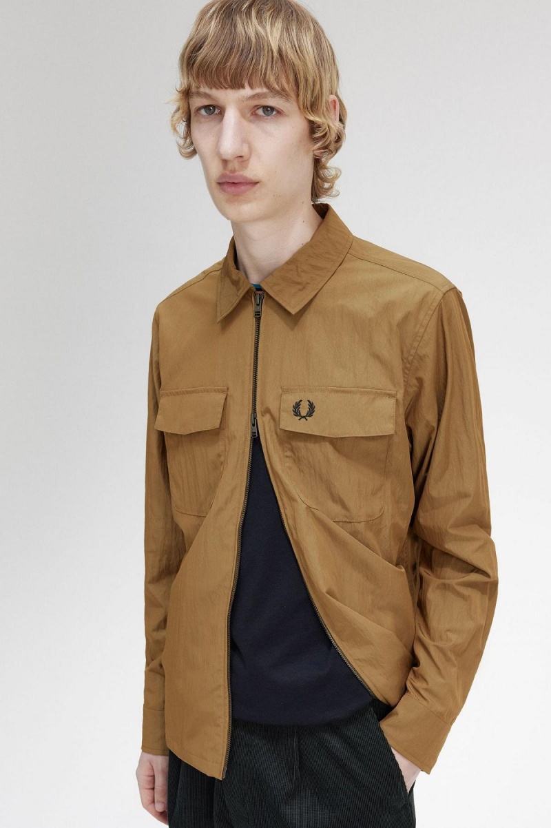 Fred Perry Laufschuhe Zip-Through Hemd Herren Shaded Stone | CHNZX74395