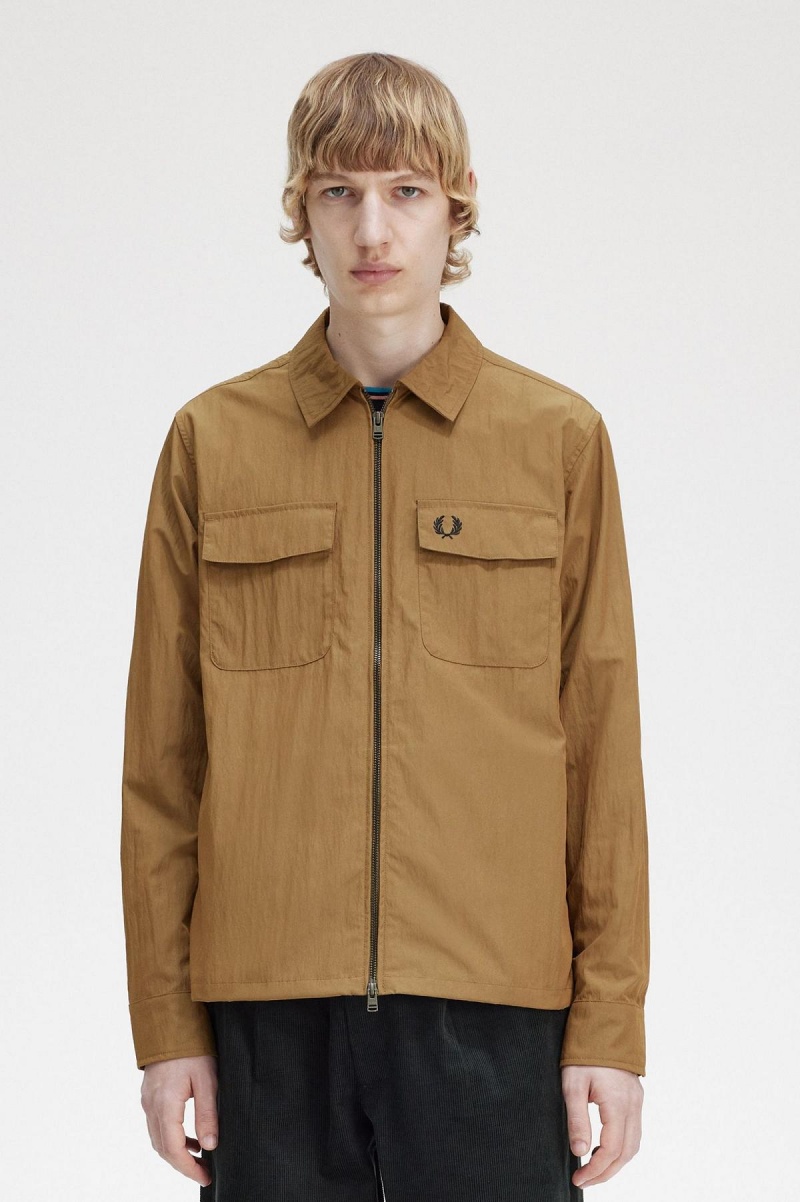 Fred Perry Laufschuhe Zip-Through Hemd Herren Shaded Stone | CHNZX74395