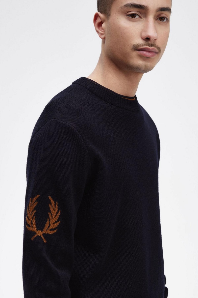 Fred Perry Laurel Wreath Crew- Neck Jumper Strickwaren Herren Navy | TCHPQ74240