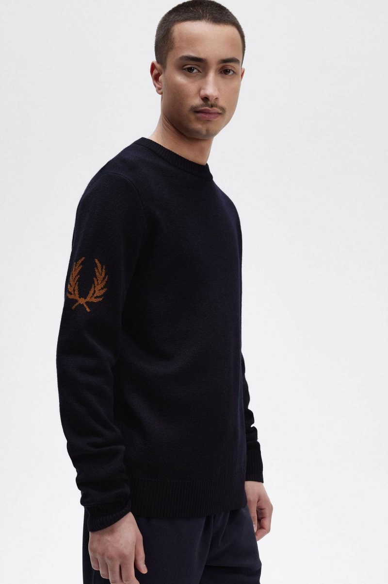 Fred Perry Laurel Wreath Crew- Neck Jumper Strickwaren Herren Navy | TCHPQ74240