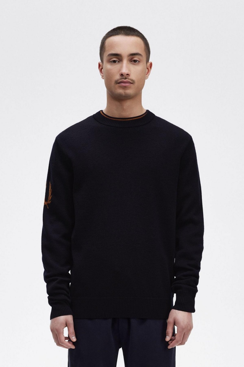 Fred Perry Laurel Wreath Crew- Neck Jumper Strickwaren Herren Navy | TCHPQ74240