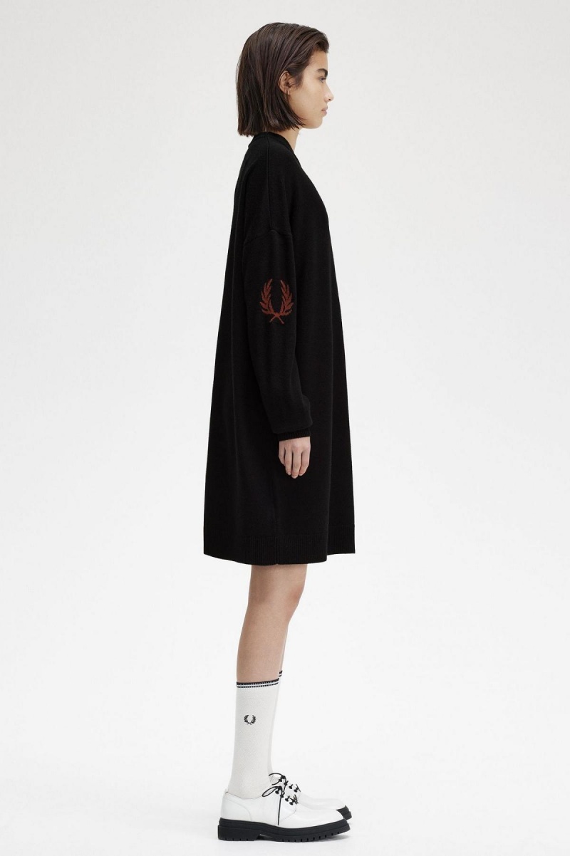 Fred Perry Laurel Wreath Gestrickt Kleid Damen Schwarz | YCHVQ59182