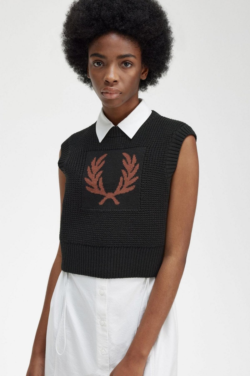 Fred Perry Laurel Wreath Gestrickt Tank Strickwaren Damen Schwarz | MCHHR36453