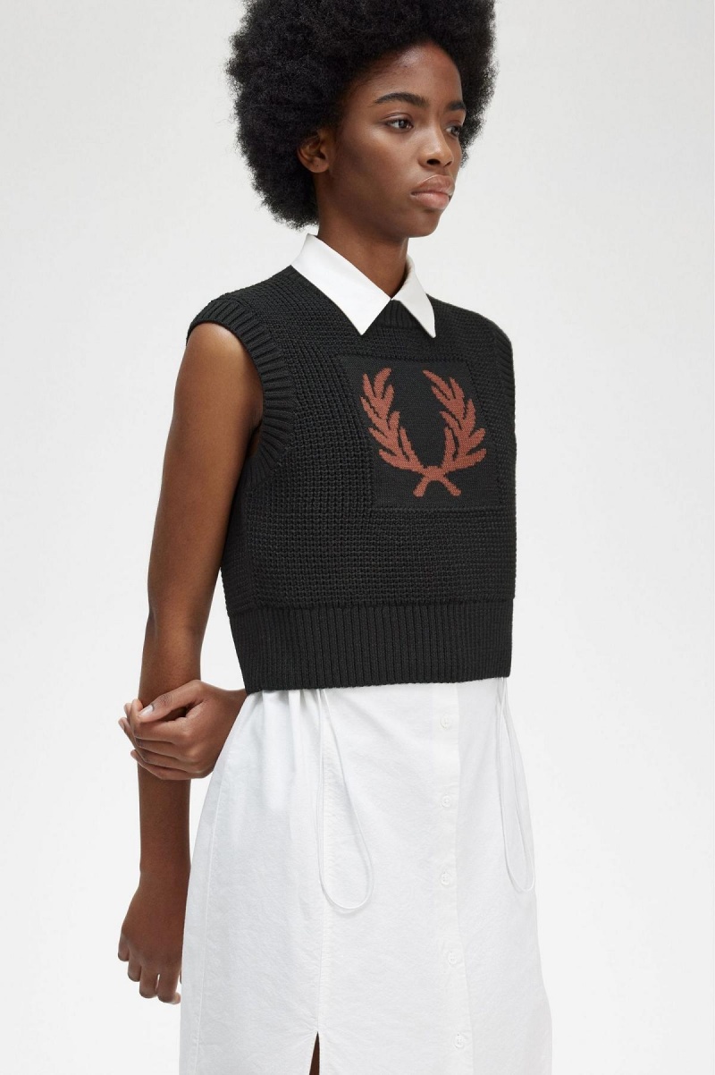 Fred Perry Laurel Wreath Gestrickt Tank Strickwaren Damen Schwarz | MCHHR36453