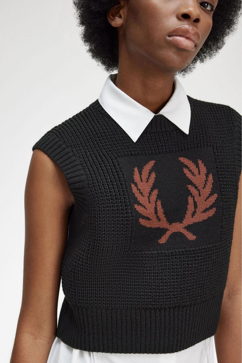 Fred Perry Laurel Wreath Gestrickt Tank Strickwaren Damen Schwarz | MCHHR36453