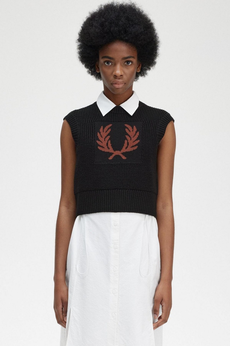 Fred Perry Laurel Wreath Gestrickt Tank Strickwaren Damen Schwarz | MCHHR36453