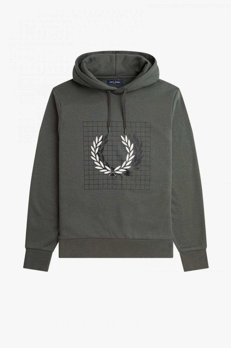 Fred Perry Laurel Wreath Grid Mit Kapuze Sweatshirts Herren Grün | SCHNY42116