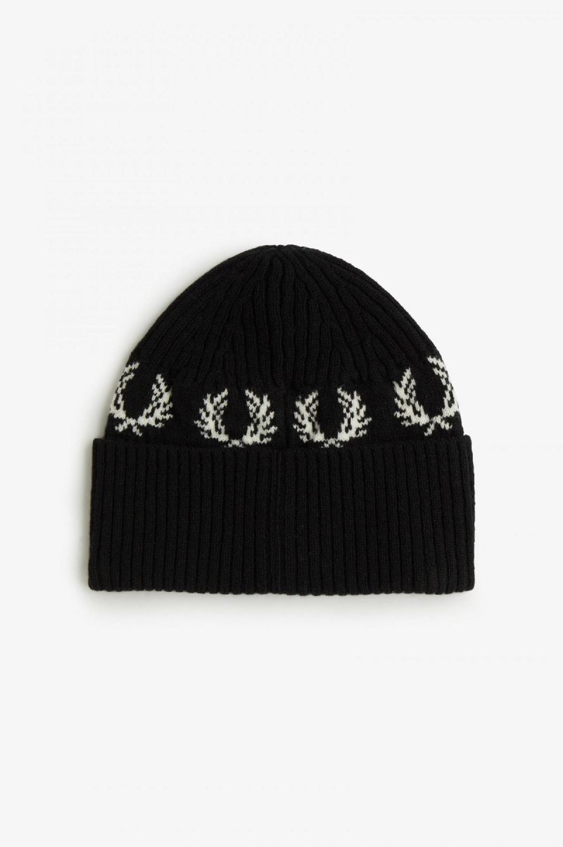 Fred Perry Laurel Wreath Lambswool Mütze Accessories Schwarz Weiß | XCHGW66621