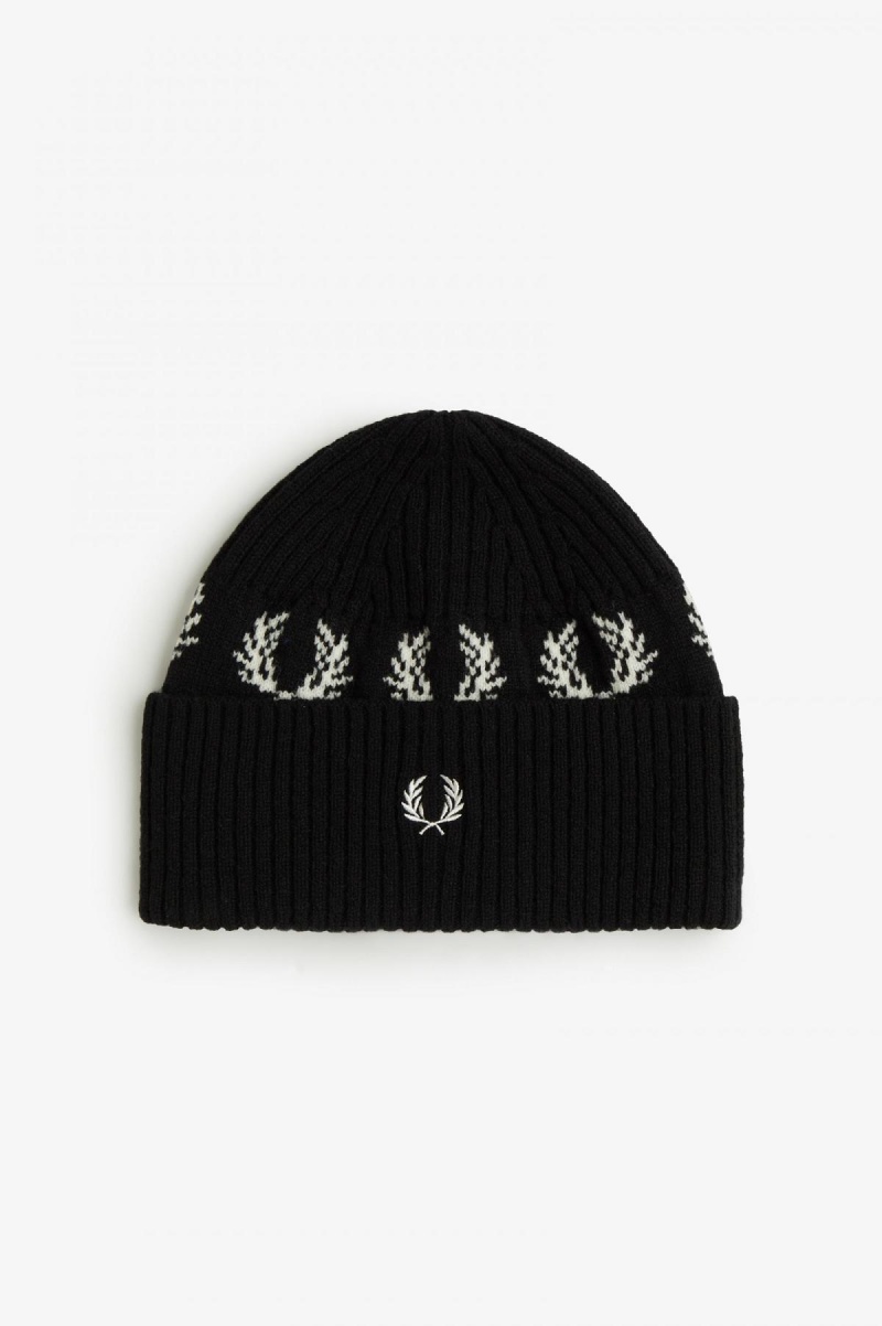 Fred Perry Laurel Wreath Lambswool Mütze Accessories Schwarz Weiß | XCHGW66621