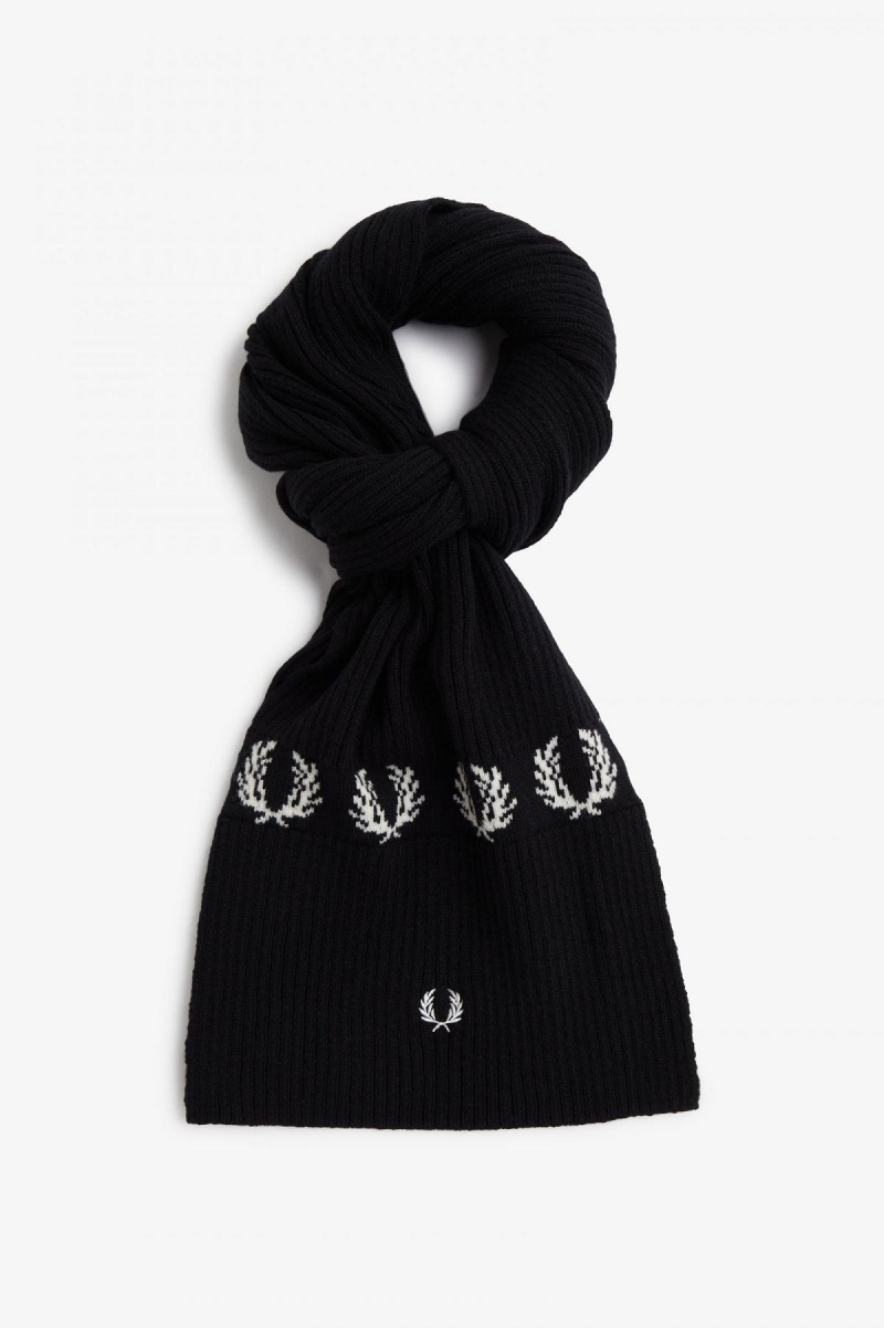Fred Perry Laurel Wreath Lambswool Schal Accessories Schwarz Weiß | TCHPQ83885