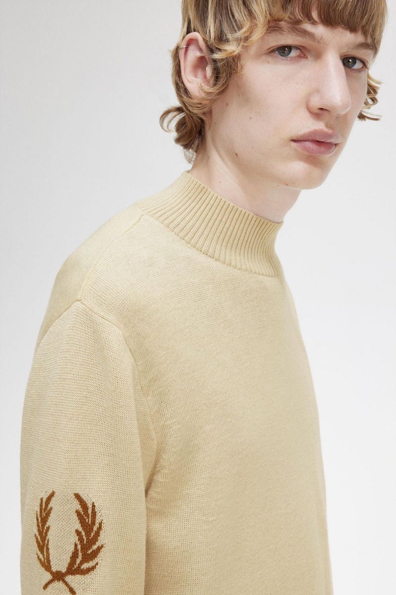 Fred Perry Laurel Wreath Mock Neck Jumper Strickwaren Herren Oatmeal | MCHFT31883