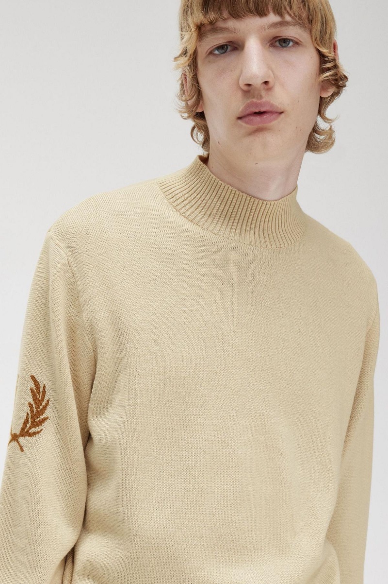 Fred Perry Laurel Wreath Mock Neck Jumper Strickwaren Herren Oatmeal | MCHFT31883