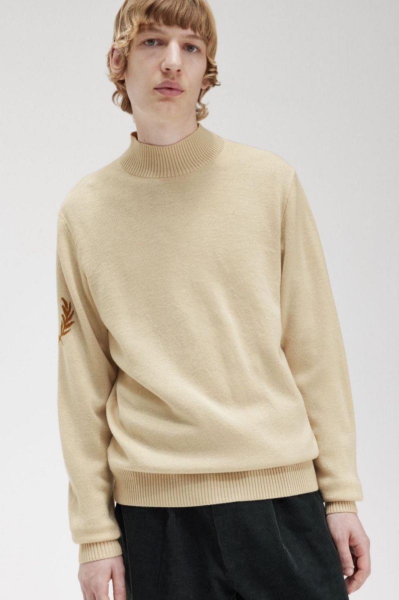 Fred Perry Laurel Wreath Mock Neck Jumper Strickwaren Herren Oatmeal | MCHFT31883