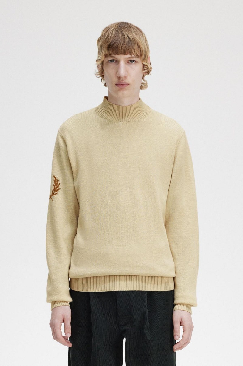 Fred Perry Laurel Wreath Mock Neck Jumper Strickwaren Herren Oatmeal | MCHFT31883