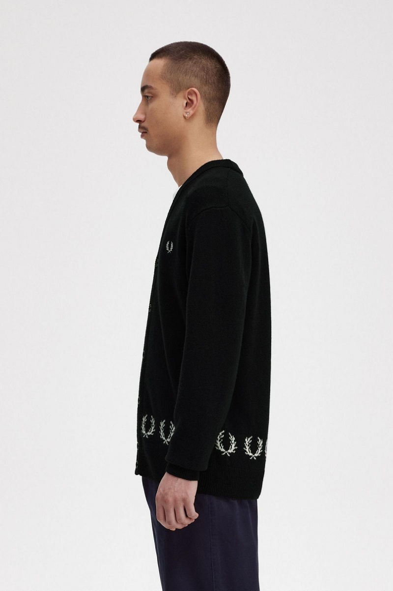 Fred Perry Laurel Wreath Trim Cardigan Strickwaren Herren Schwarz | ECHVG59947