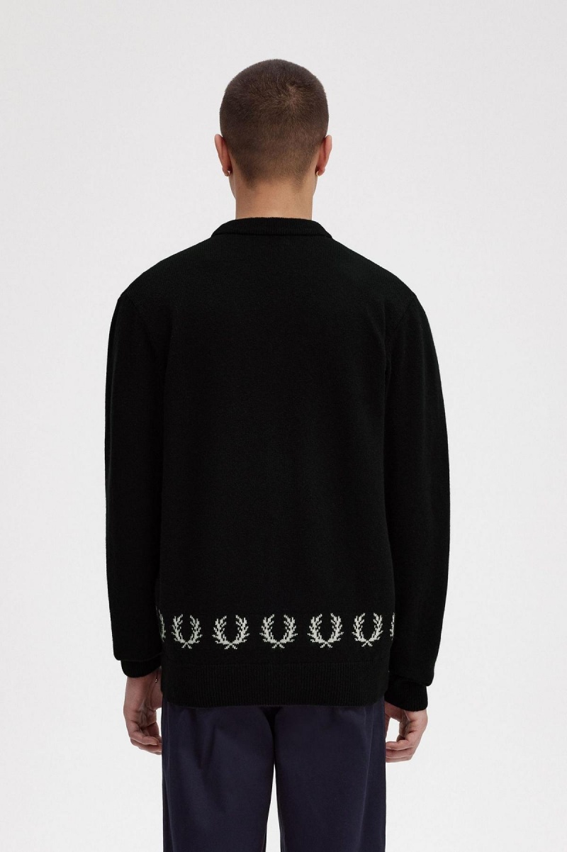 Fred Perry Laurel Wreath Trim Cardigan Strickwaren Herren Schwarz | ECHVG59947