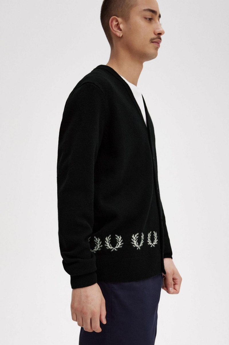 Fred Perry Laurel Wreath Trim Cardigan Strickwaren Herren Schwarz | ECHVG59947