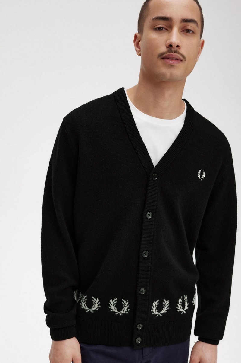 Fred Perry Laurel Wreath Trim Cardigan Strickwaren Herren Schwarz | ECHVG59947