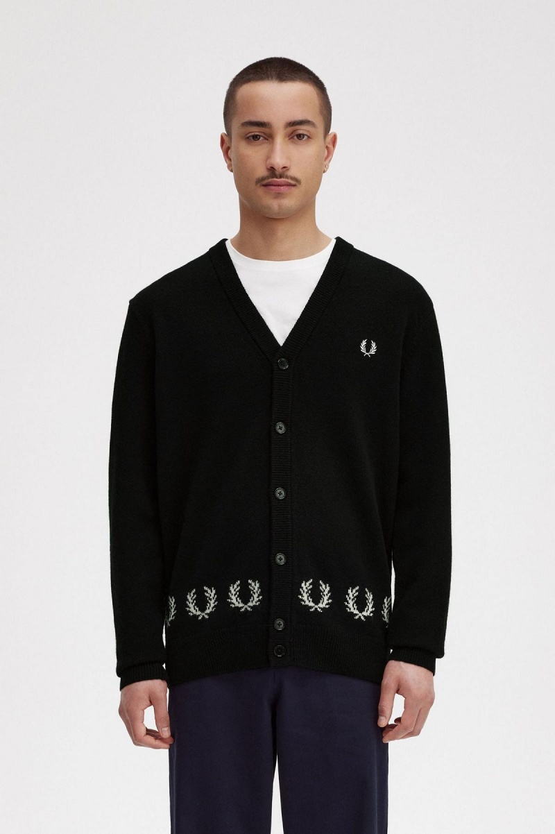 Fred Perry Laurel Wreath Trim Cardigan Strickwaren Herren Schwarz | ECHVG59947