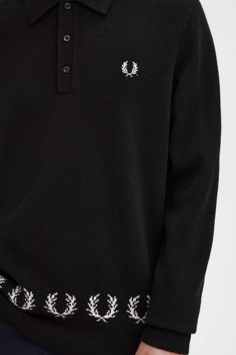 Fred Perry Laurel Wreath Trim Gestrickt Shirt Strickwaren Herren Schwarz | GCHEC71485
