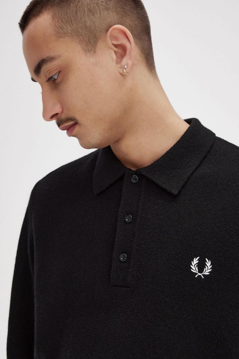 Fred Perry Laurel Wreath Trim Gestrickt Shirt Strickwaren Herren Schwarz | GCHEC71485