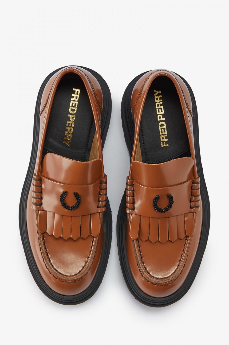 Fred Perry Leder Loafer Schuhe Damen Tan | XCHBH28974