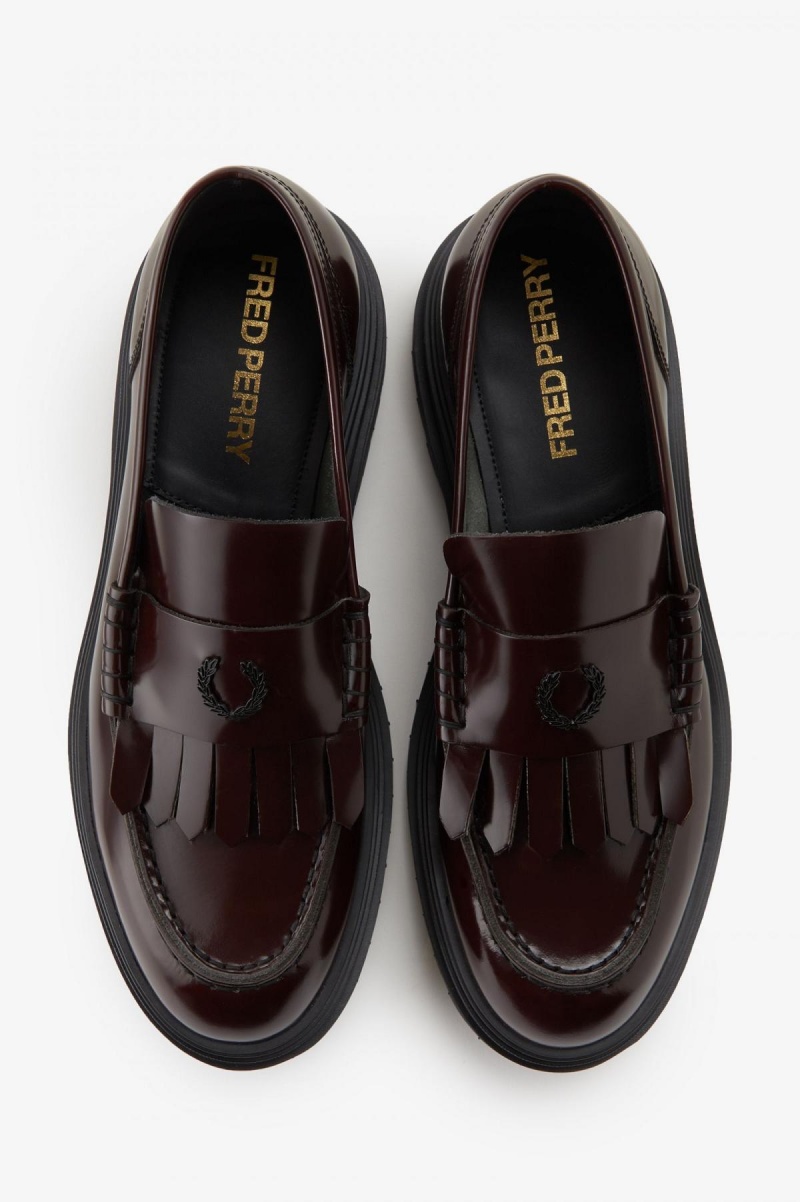 Fred Perry Leder Loafer Schuhe Herren Oxblood | PCHQX83406