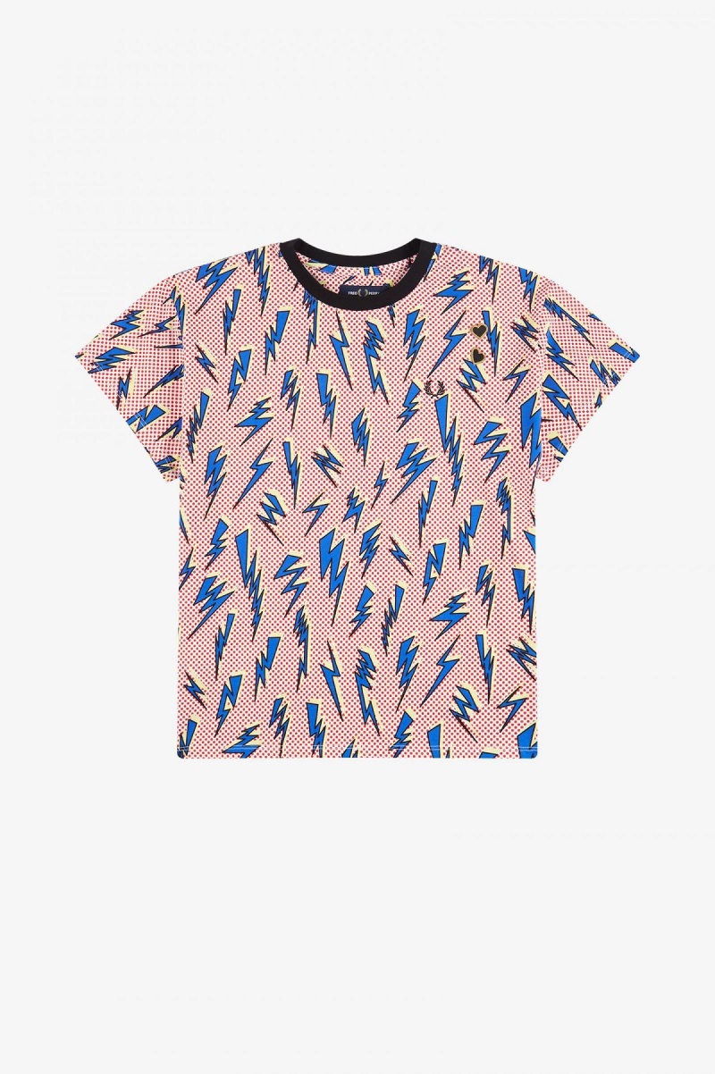 Fred Perry Lightning Print T-shirts Damen Weiß | CHJBT17129