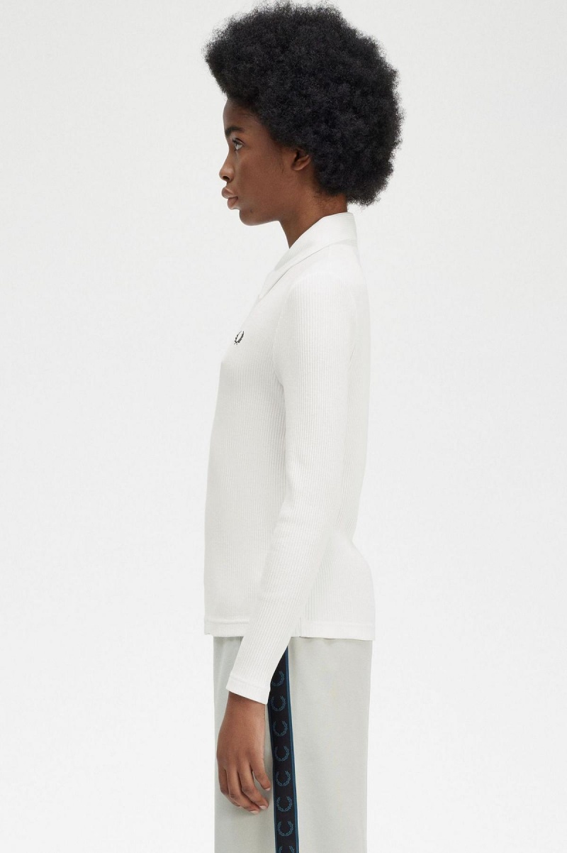 Fred Perry Long Sleeve Gerippt Polo Shirts Damen Weiß | PCHQX19700