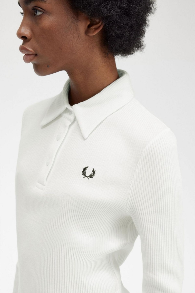 Fred Perry Long Sleeve Gerippt Polo Shirts Damen Weiß | PCHQX19700