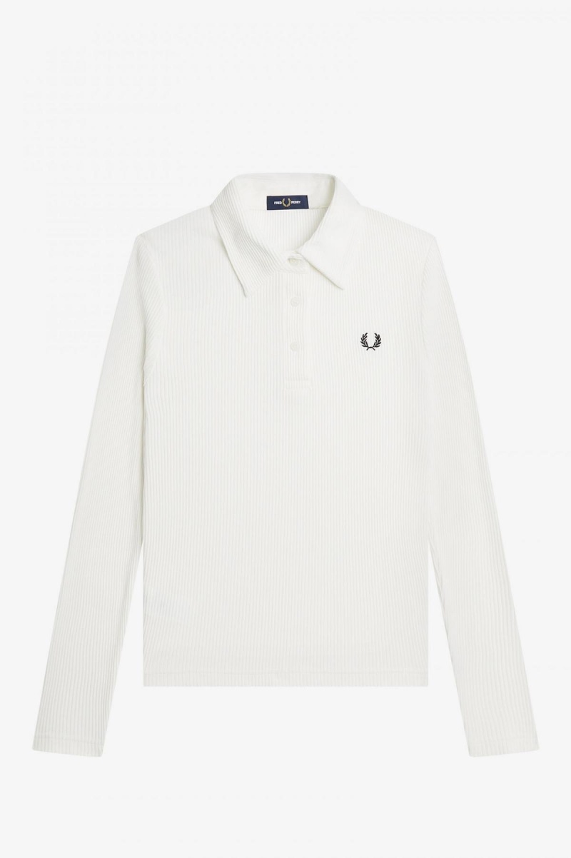 Fred Perry Long Sleeve Gerippt Polo Shirts Damen Weiß | PCHQX19700