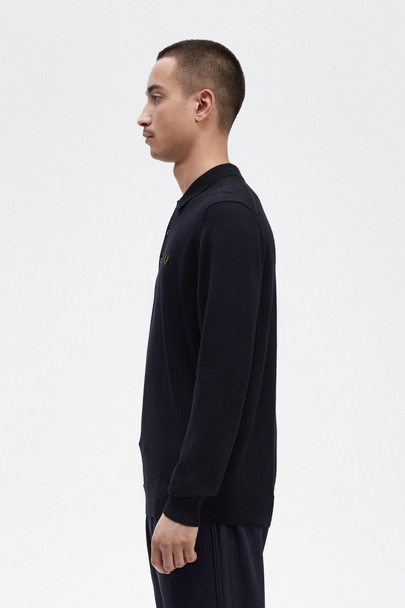 Fred Perry Long Sleeve Gestrickt Shirt Strickwaren Herren Navy | CHCIF55839