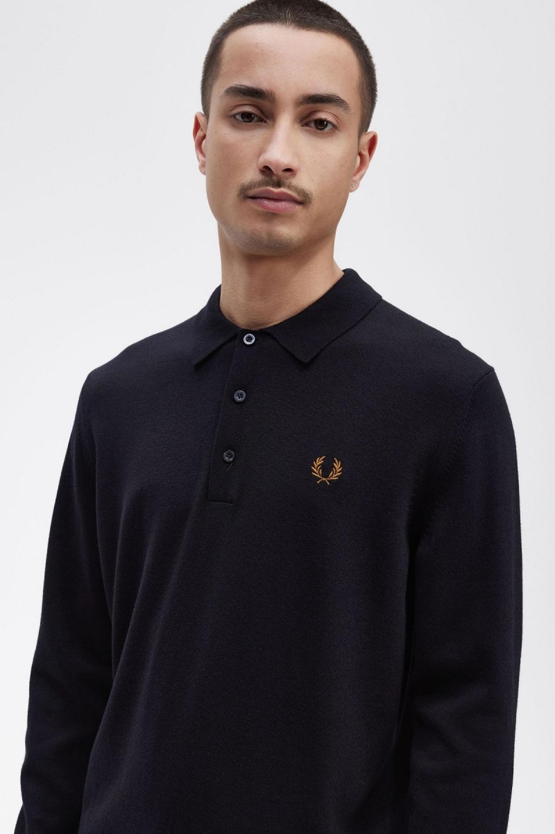 Fred Perry Long Sleeve Gestrickt Shirt Strickwaren Herren Navy | CHCIF55839